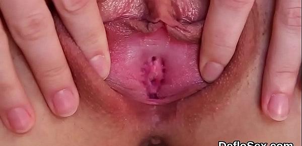 Steamy cutie finger fucks slim twat until she is having orgasm